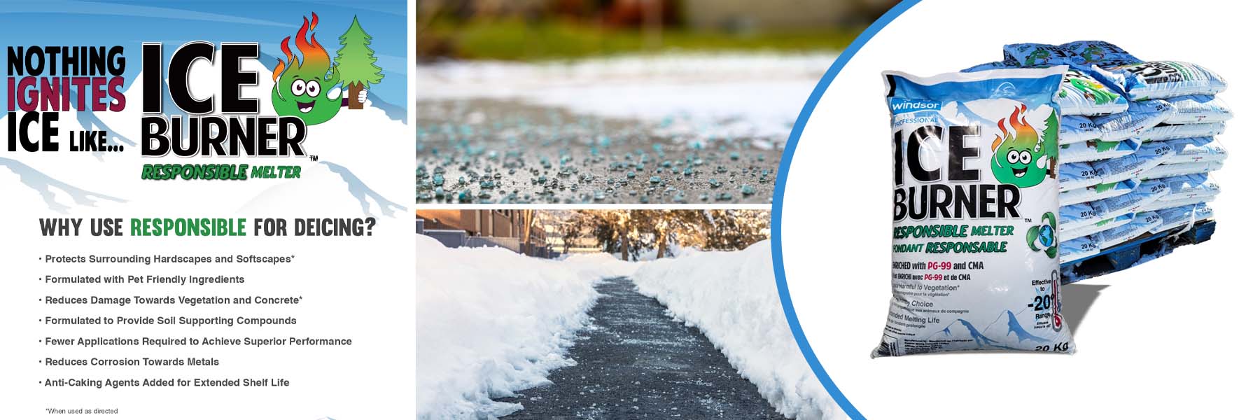Ice Burner ice melt Calgary powerful low temperature deicer for fast melting on driveways walkways and parking lots.