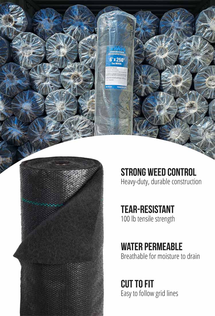 Weed-blocking landscape fabric for gardens and under decorative rock – essential landscape supply available in woven and non-woven types.
