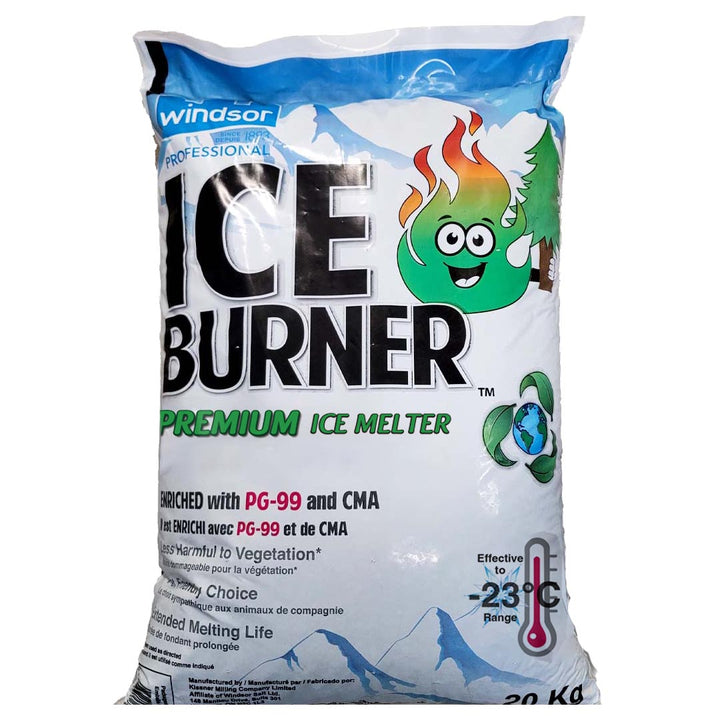 Ice Burner Premium Ice Melter pet-friendly formula that protects concrete, vegetation, and hardscapes in Calgary winter conditions.