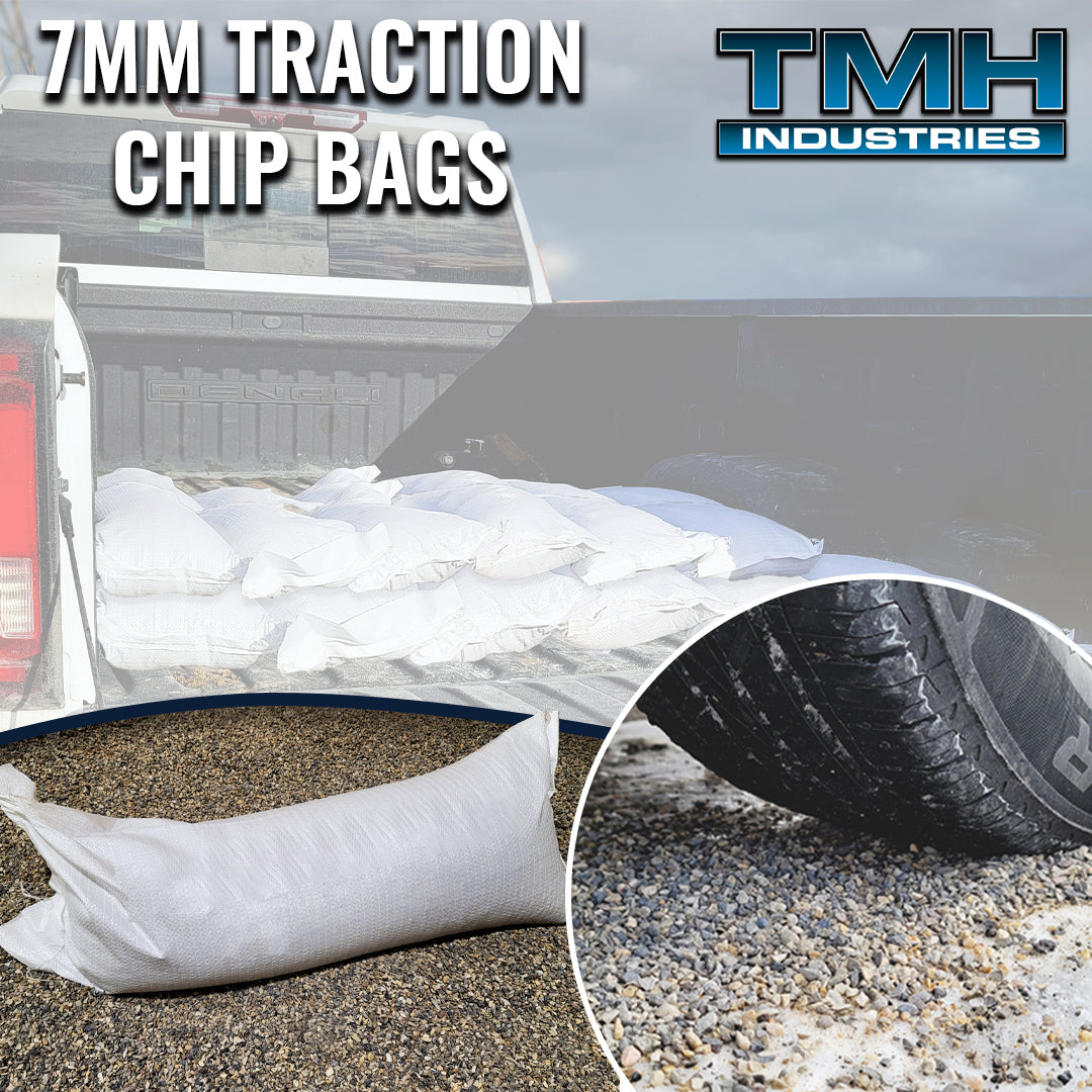 7mm Traction Chip in bags used for ice control and added vehicle weight, available for pickup or delivery in Calgary.