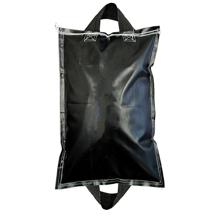 Reinforced 18oz PVC bag filled and equipped with dual handles for convenient transport and job site use.