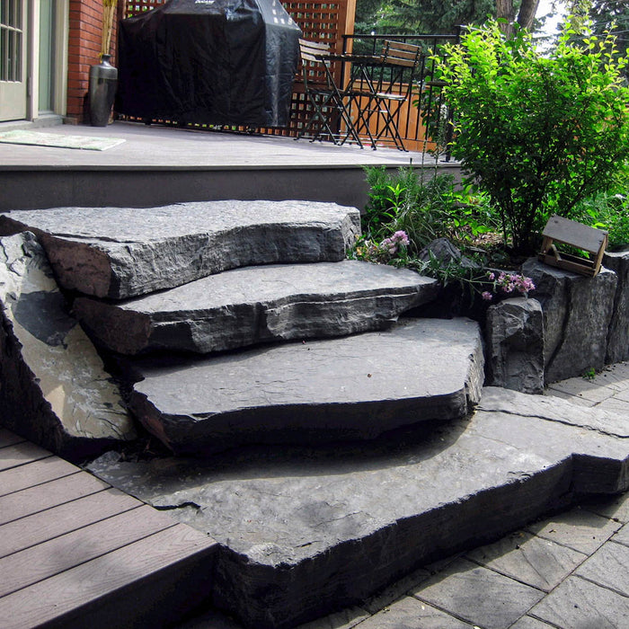 Natural Rundle stone steps for sale in Calgary, perfect for creating durable pathways, stairways, and landscape designs.